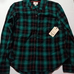 Women's Green and Black Plaid Button Down Shirt